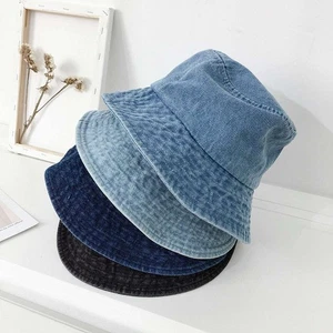 Sombreros de mezclilla lavados unisex lisos vintage gorra de pescador sombrero para mujer hombre cubo - Imagen 1 de 15