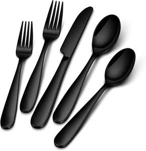 20pc Black Stainless Steel Flatware Set, Modern Silverware Cutlery - Picture 1 of 7
