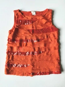 J. Crew Crewcuts Girls Orange Ruffle Sequin Cotton Tank Top Size 8 - Picture 1 of 7