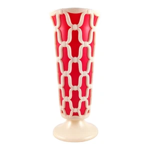 VINTAGE Red Macrame Line E O Brody Plastic Vase Cleveland MCM Mid Century Modern - Picture 1 of 5