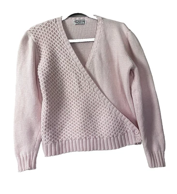 Suéter Talbots Mujeres PL Bebé Rosa Envolvente Cruzado Coqueta Suave Niña Cottagecore Fit Foto 1 de 4