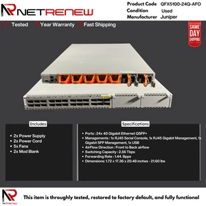 Juniper QFX5100-24Q-AFO 24-Port 40GbE QSFP+ Switch / 2 PSU - Picture 1 of 1