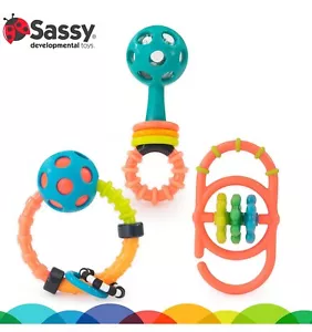 New SASSY My First Rattle Newborn Gift Set 3 Soft Flexible Teether Baby Toys 0+ - Picture 1 of 4