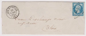 LETTRE 1861 / 14BA BLEU SUR VERT TTB / LES MONTILS LOIR ET CHER PC 2108 (ind8) - Picture 1 of 2