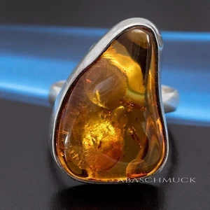 Anillo de plata ámbar único hecho a mano tamaño 58 (18,4 mm Ø) ámbar del mar Báltico - Imagen 1 de 4
