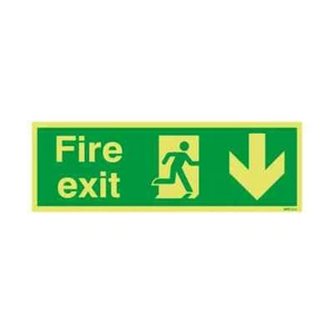 Safety Sign Niteglo Fire Exit Running Man Arrow Down 150x450mm PVC FX04211M - Picture 1 of 3