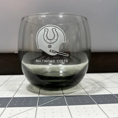 Vtg Baltimore Colts NFL Glass White Logo Smoked Gray Lowball Bar Indy Football - Image 1 of 4