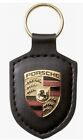 Porsche Original Key Fob Black Leather, Metal Colour Crest, New Without Box.