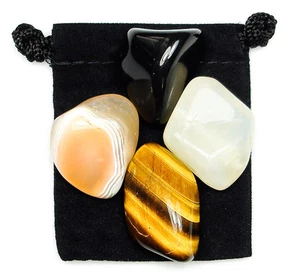 YIN YANG BALANCE Tumbled Crystal Healing Set = 4 Stones + Pouch + Description - Picture 1 of 2