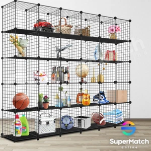 DIY Wire Cabinet Shelf 30 Cube Clothes Toy Storage Display Grid Mesh Rack Black - Picture 1 of 12