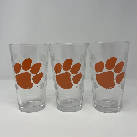 Lot Of 3 Clemson Tigers 16oz. Sandblasted Mixing Glasses New NCAA Cover