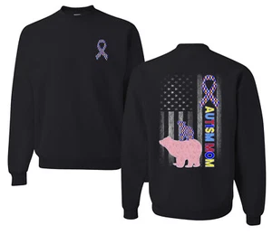 Autism Awareness Mom Bear Puzzle Autism Ribbon Unisex Crewneck Sweatshirt - Picture 1 of 9
