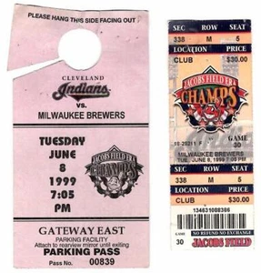 BREWERS @ INDIANS ~ 1999 Game Ticket with Bonus - Picture 1 of 1
