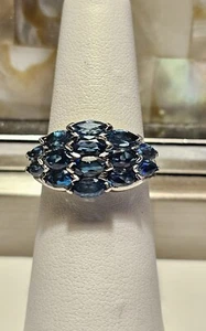Stunning Sterling Silver London Blue Topaz Cluster Ring!  Size 7!  DC-342 - Picture 1 of 5