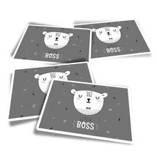 4x Rectangle Stickers - BW - Little Boss Polar Bear Animal Kids #42235