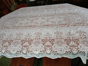 Mantel de Encaje Blanco Poliéster Floral-Geométrico 98"x58" Rectángulo Poco Usado - Imagen 1 de 20