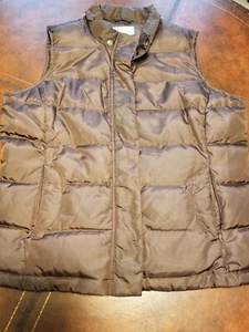 EUC Talbots petites sz M brown down quilted puffer vest coat jacket zip front - Picture 1 of 8