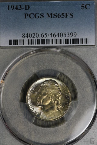 Beautiful GEM 1943-D Jefferson Nickel - PCGS MS65FS! Cover