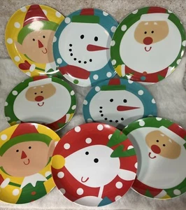 2 Sets Of 4 Vintage 8” Melamine Plates Elf Santa Frosty Reindeer Original Boxes - Picture 1 of 6