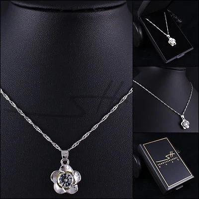 Geschenk Halskette Blume, Kette Damen, Weißgold, + Etui, Weihnachtsgeschenk - Bild 1 von 4