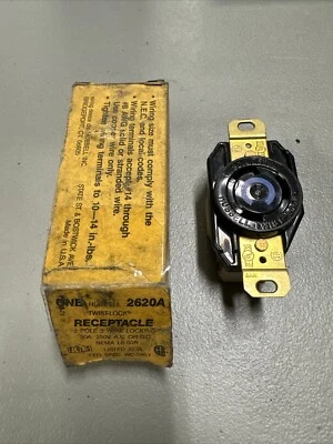 Hubbell 2620A Twist Lock Receptacle, 2 Pole 3 Wire, Locking, 30A, 250V, L6-30R - Image 1 of 4