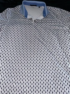 Greyson Golf Shirt Large (L) White with blue cricket pattern - Picture 1 of 5