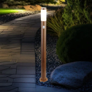 Standleuchte Stehlampe Außen Holzoptik Gartenlampe Edelstahl Bewegungsmelder - Bild 1 von 12