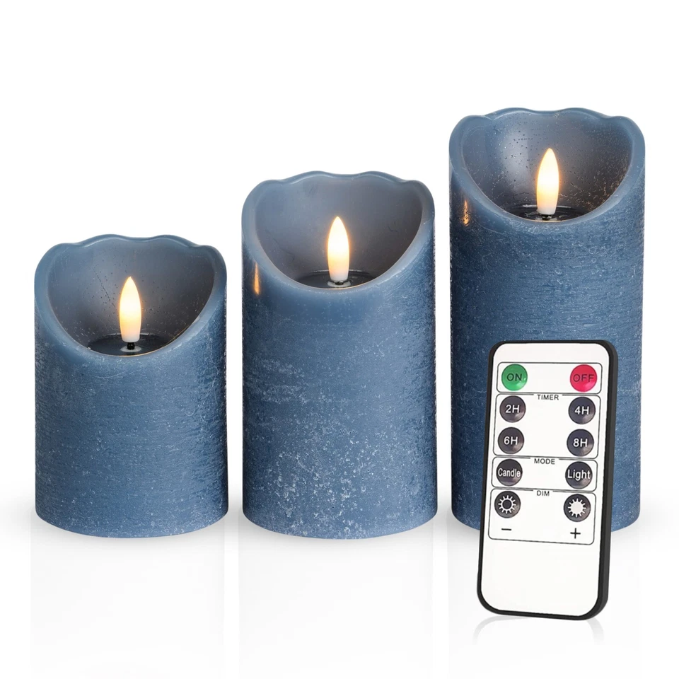 Meisterhome 3er Set Rustik LED Kerzen Stumpenkerze flackernde 10/12,5/15 cm hoch - Bild 1 von 1