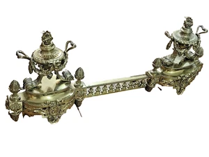 PAIR of ANTIQUE BRONZE LOUIS XVI REVIVAL CHENET ANDIRONS Adjustable fender - Picture 1 of 10