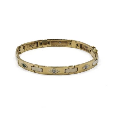 Armband mit Smaragden und Brillanten Diamanten in 14 Kt 585 Gold 18,5 cm - Bild 1 von 4