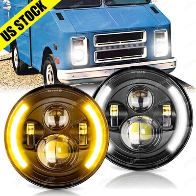 2PCS For Chevrolet P10 P20 P30 Van 7"inch Round LED Headlights Hi-Low Beam w/DRL - Image 1 of 4