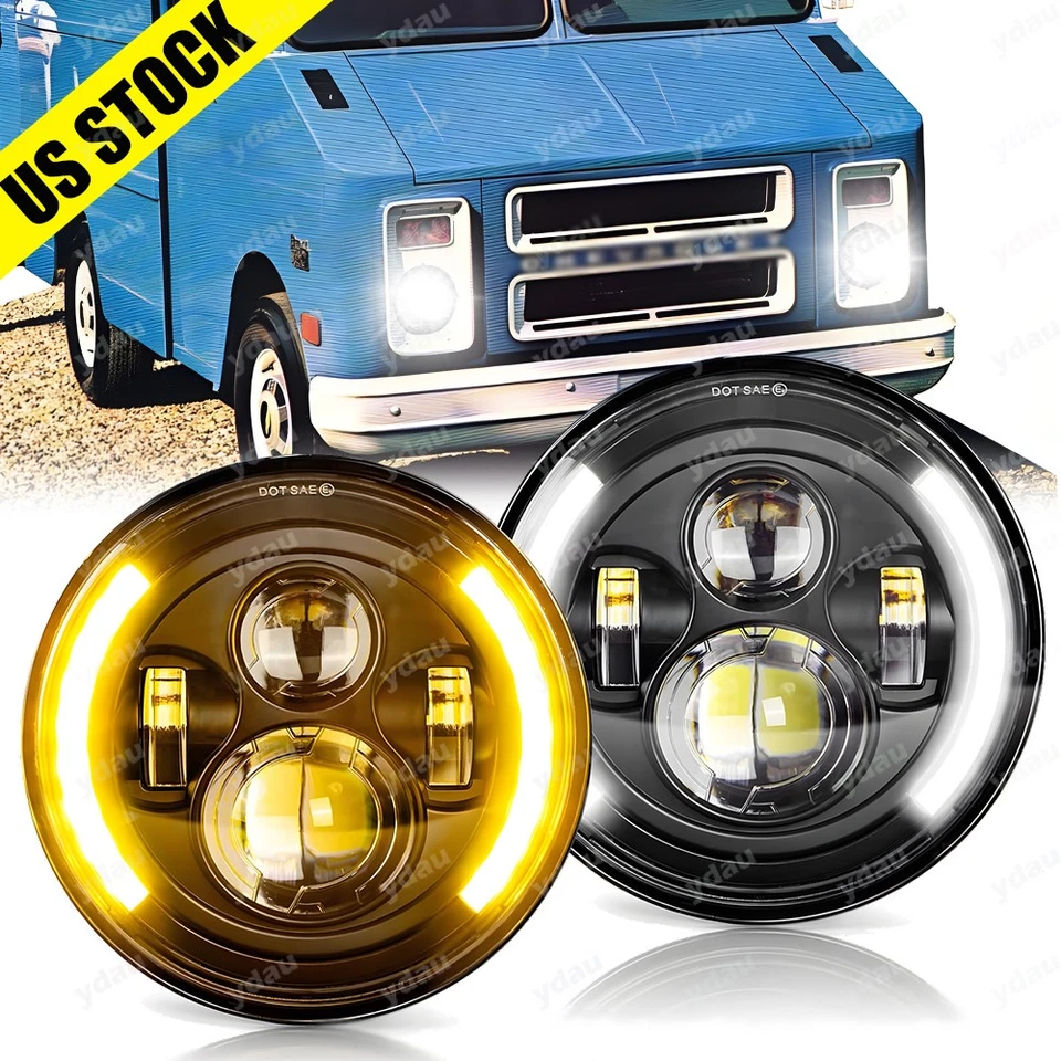 2PCS For Chevrolet P10 P20 P30 Van 7"inch Round LED Headlights Hi-Low Beam w/DRL - Image 1 of 4