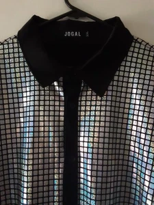 Jogal Disco Shirt Mens Size XXL  Silver Holographic Retro Metallic Shiny  Vintag - Picture 1 of 20