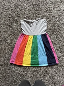 🌈 Hannah Anderson Rainbow Striped Skirt Dress Size 120 6/7 Sleeveless Gray - Picture 1 of 7