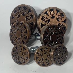 7 - Vintage Patina Brass Ornate Cabinet Drawer Pulls Knobs MCM Art Deco JB - Picture 1 of 2