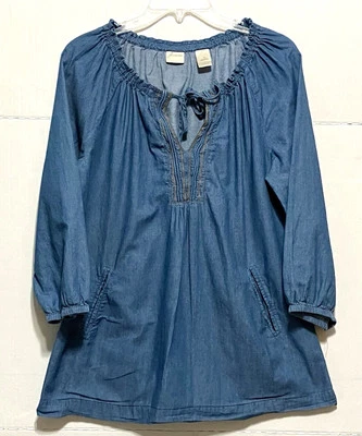 Blusa campesina de mezclilla JH Collectibles para mujer M bordada algodón bolsillos boho Foto 1 de 4