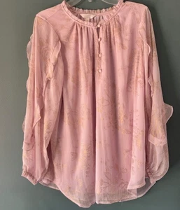 LC Lauren Conrad Bluse 1X Langarm Rosa Rüschen Romantisch Feminin Cottagecore - Bild 1 von 10