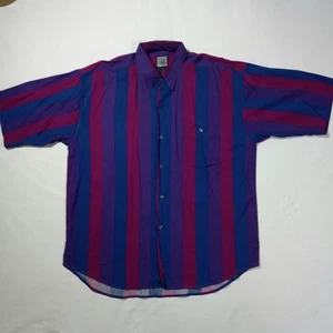 L 80s 90s IOU 100% Rayon Striped Button Shirt Vintage - Picture 1 of 8