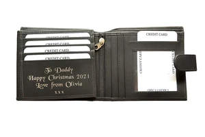 Men's Personalised Genuine Black Leather RFID Wallet Gift for Him Man Dad Son - Picture 1 of 7