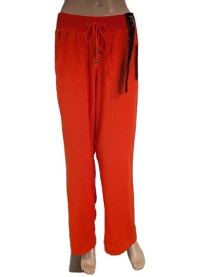 Sound/Style Beau Dawson Women's Linen Blend Pants Elastic Waist Orange Size S - Image 1 of 4