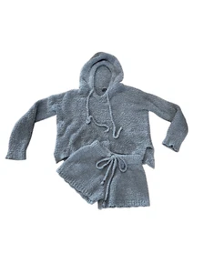 POL Grau Sherpa Langarm Hoodie Kurz Set Schlafanzug Größe S - Bild 1 von 4