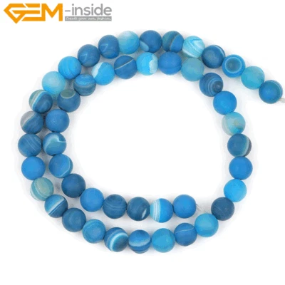 Natural Gemstone Round Matte Striped Agate Onyx Beads Jewelry Making Strand 15" - Image 1 of 4