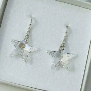 Sterling Silver Star Earrings Sparkly Moonlight Made With Austrian Crystals - Picture 1 of 4