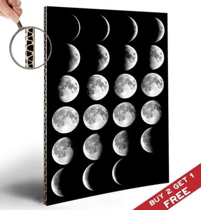 PÓSTER GRUESO IMAGEN DE IMPRESIÓN DE PÓSTER Fases lunares A4 Media Luna Llena Espacio Noche Arte - Imagen 1 de 3