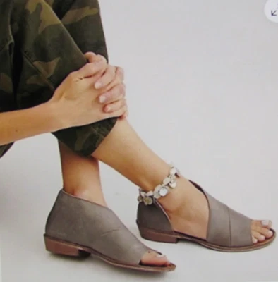 Free People "Mont Blanc" Slip On GREY LEATHER Sandal Shoes Size 7.5/37 NEW $168 - Image 1 of 4