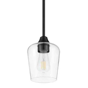Hampton Bay Pavlen 5.5 in. 1-Light Black Mini Pendant with Clear Glass Shade - Picture 1 of 7