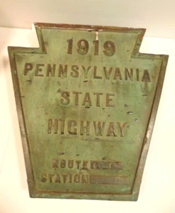 vintage bronze 1919 Pennsylvania State Highway Route 194 Keystone shape plaque - Picture 1 of 8