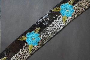 Jasdee Vintage Border Trim 2-1/2" Width Beads&Sequins Hand Work By Yard A1248 - Picture 1 of 8