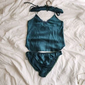 Vintage Solid Green Pajama Set Woman Size M - Picture 1 of 9
