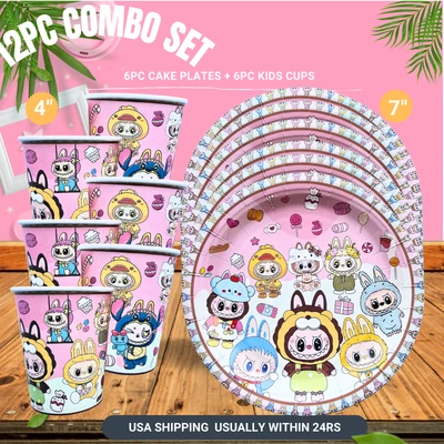 JEWELESPARTYZ LABUBU PARTY SUPPLIES BIRTHDAY DECORATION BALLOON TABLEWARE SWIRL DISPlaY